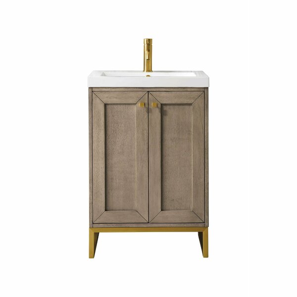 James Martin Vanities Chianti 20in Single Vanity, Whitewashed Walnut, Radiant Gold w/ White Glossy Composite Stone Top E303V20WWRGDWG